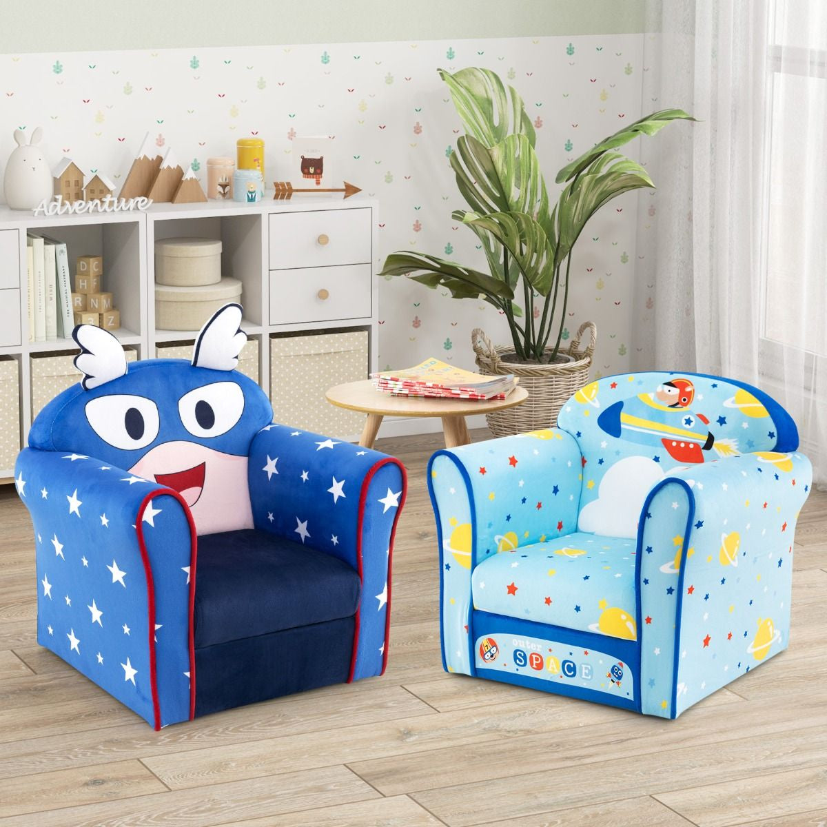 Fauteuil Bébé En Velours Cadre En Bois Patins Antidérapants Canapé Enfants 0-5 Ans Motif Aile