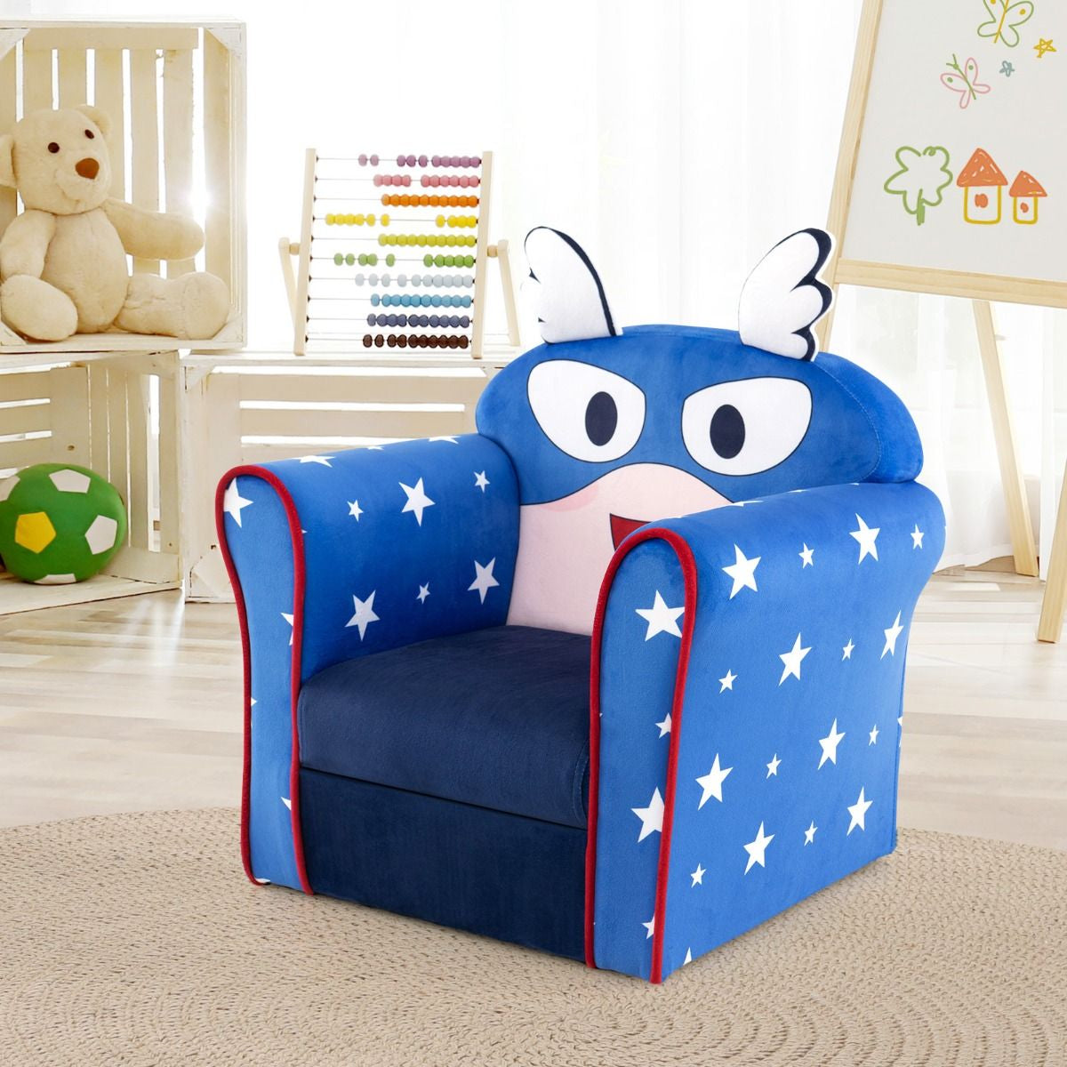 Fauteuil Bébé En Velours Cadre En Bois Patins Antidérapants Canapé Enfants 0-5 Ans Motif Aile