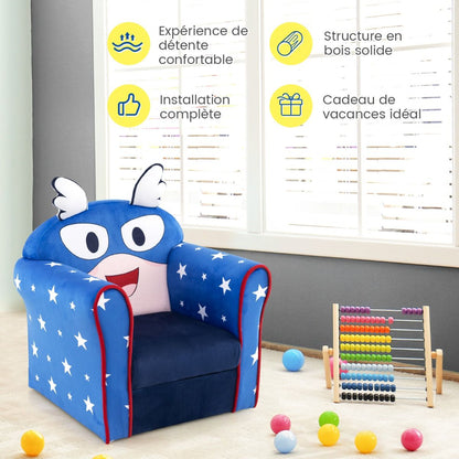 Fauteuil Bébé En Velours Cadre En Bois Patins Antidérapants Canapé Enfants 0-5 Ans Motif Aile